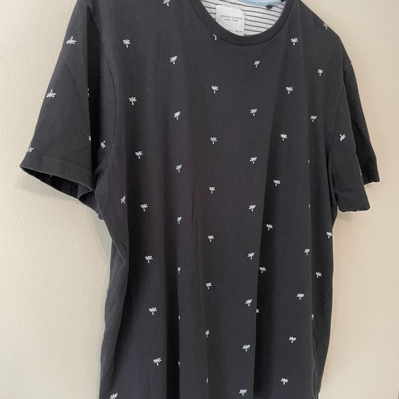 Denim & Flower Ricky Singh Men's L Black S/S Palm Slim Fit Shirt Top Tee - Picture 3 of 9
